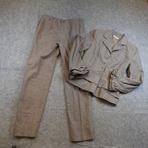 Paule Ka Suit Women US 4 FR 36 Brown Virgin Wool Houndstooth Peplum Blazer Pant